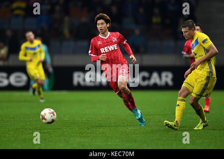 Barysaw, Biélorussie. 19 octobre 2017. Yuya Osako de Cologne en action lors du match de football en phase de groupes de la Ligue Europa entre le FC BATE Borisov et le 1er. FC Cologne à Barysaw, Biélorussie, 19 octobre 2017. Crédit : Federico Gambarini/dpa/Alamy Live News Banque D'Images