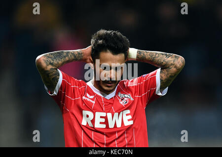 Barysaw, Biélorussie. 19 octobre 2017. Leonardo Bittencourt de Cologne réagit lors du match de football en phase de groupes de la Ligue Europa entre le FC BATE Borisov et le 1er. FC Cologne à Barysaw, Biélorussie, 19 octobre 2017. Crédit : Federico Gambarini/dpa/Alamy Live News Banque D'Images