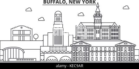 Buffalo, New York skyline ligne architecture. illustration vecteur linéaire Vue urbaine avec des sites célèbres de la ville, sites touristiques, icones du paysage avec coups modifiable. Illustration de Vecteur