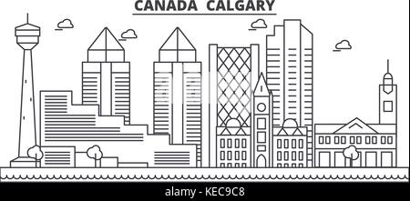 Architecture Canada, Calgary skyline ligne. illustration vecteur linéaire Vue urbaine avec des sites célèbres de la ville, sites touristiques, icones du paysage avec coups modifiable. Illustration de Vecteur