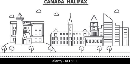 Architecture Canada, Halifax skyline ligne. illustration vecteur linéaire Vue urbaine avec des sites célèbres de la ville, sites touristiques, icones du paysage avec coups modifiable. Illustration de Vecteur