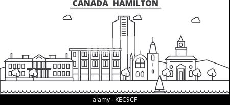 Canada Hamilton skyline ligne. illustration vecteur linéaire Vue urbaine avec des sites célèbres de la ville, sites touristiques, icônes de design. traits modifiable Illustration de Vecteur