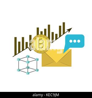 Bars et de plus en plus de statistiques bitcoin enveloppe mail Illustration de Vecteur