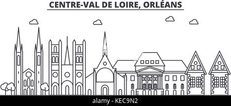 France, Orléans ligne architecture illustration vecteur linéaire. skyline Vue urbaine avec des sites célèbres de la ville, sites touristiques, icônes de design. traits modifiable Illustration de Vecteur