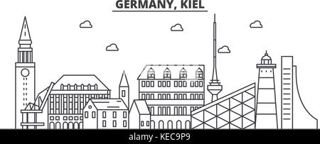 L'Allemagne, l'architecture de Kiel skyline ligne. illustration vecteur linéaire Vue urbaine avec des sites célèbres de la ville, sites touristiques, icones du paysage avec coups modifiable. Illustration de Vecteur