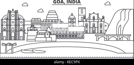 Goa, Inde ligne architecture skyline. illustration vecteur linéaire Vue urbaine avec des sites célèbres de la ville, sites touristiques, icones du paysage avec coups modifiable. Illustration de Vecteur