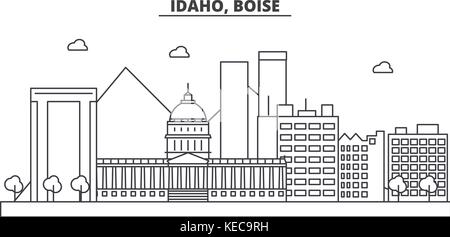 New York, boise ligne architecture illustration vecteur linéaire. skyline Vue urbaine avec des sites célèbres de la ville, sites touristiques, icones du paysage avec coups modifiable. Illustration de Vecteur