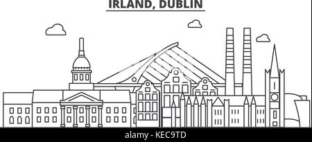 Dublin, Irlande ligne architecture illustration vecteur linéaire. skyline Vue urbaine avec des sites célèbres de la ville, sites touristiques, icones du paysage avec coups modifiable. Illustration de Vecteur