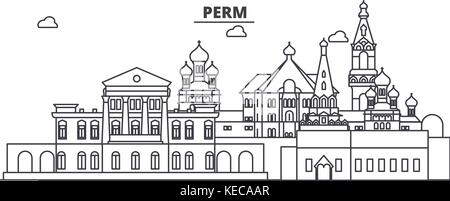 La Russie, Moscow skyline ligne architecture illustration vecteur linéaire. Vue urbaine avec des sites célèbres de la ville, sites touristiques, icones du paysage avec coups modifiable. Illustration de Vecteur