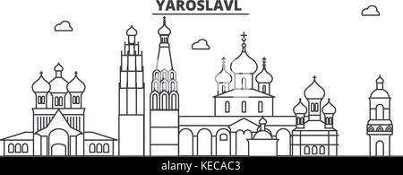 La Russie, l'architecture de iaroslavl skyline ligne. illustration vecteur linéaire Vue urbaine avec des sites célèbres de la ville, sites touristiques, icones du paysage avec coups modifiable. Illustration de Vecteur