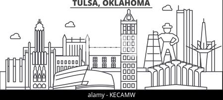 Tulsa, Oklahoma ligne architecture illustration vecteur linéaire. skyline Vue urbaine avec des sites célèbres de la ville, sites touristiques, icones du paysage avec coups modifiable. Illustration de Vecteur