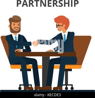 Les hommes d'affaires. partenariat. negogiation poignée de table. Les hommes se serrer la main sur un contrat signé. vector illustration style plat isolé sur fond blanc. Illustration de Vecteur