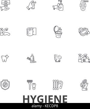 L'hygiène, le nettoyage, le lavage de main, l'hygiène personnelle, du savon, de l'assainissement, l'assainissement de la ligne d'icônes. editable coups. télévision vector illustration design concept symbole isolated linéaire. Illustration de Vecteur