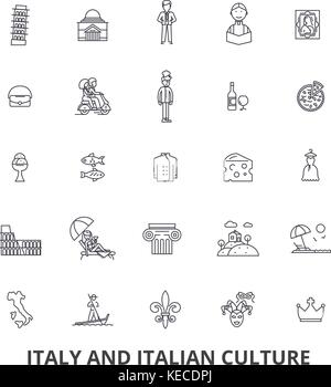 L'Italie, Rome, Italie la carte, Italie, drapeau italien, pizza, fromage, gondole, carnaval. icônes de ligne de traits modifiable. vector illustration design concept symbole isolated linéaire. Illustration de Vecteur