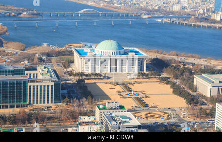 Seoul, Corée - 14 jan 2017 : highangle vue de Yeouido, le cœur de la politique et de l'industrie financière en Corée, Banque D'Images