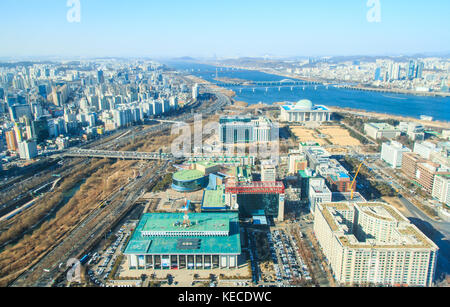 Seoul, Corée - 14 jan 2017 : highangle vue de Yeouido, le cœur de la politique et de l'industrie financière en Corée, Banque D'Images