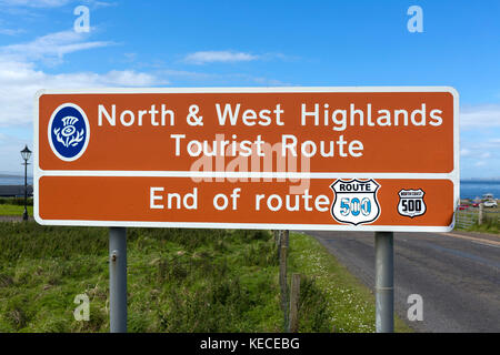 Fin de Nord et l'Ouest Higlands itinéraire touristique et une partie de la côte nord 500 route touristique, A99, John O'Groats, Highlands, Scotland, UK Banque D'Images