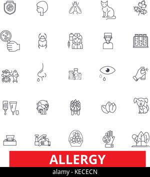 L'allergie, de l'alimentation, saison, parodontose, éternuez, pollen, l'asthme allergique, les allergènes, les icônes de ligne modifiable coups. Télévision. vector illustration design concept. symbole signe linéaire isolé sur fond blanc Illustration de Vecteur