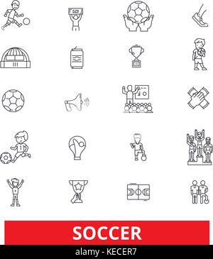 Soccer, football, jeu, fans, Objectif, champ, jeu, sport, passe-temps, ball. icônes de ligne de traits modifiable. vector illustration design concept. symbole signe linéaire isolé sur fond blanc Illustration de Vecteur