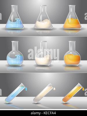 Flacons de laboratoire avec des liquides à l'intérieur Illustration de Vecteur