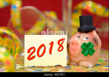 Lucky pig comme talisman pour le nouvel an 2018 Banque D'Images