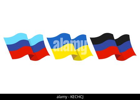 Vector illustration de l'un des drapeaux de l'autonomie proclamée république populaire de Lougansk et donetsk république populaire et aussi le drapeau de l'ukraine on white Illustration de Vecteur