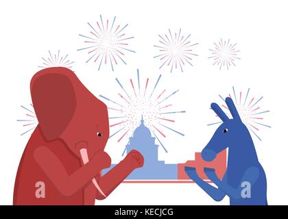 Le résultat des élections aux États-Unis. Illustration de l'âne et l'éléphant républicain démocratique résultat du concours. Illustration de Vecteur