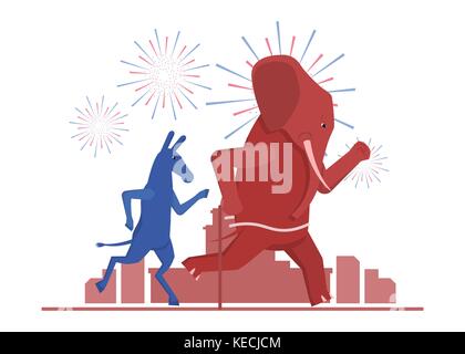 Le résultat des élections aux États-Unis. Illustration de l'âne et l'éléphant républicain démocratique résultat du concours. Illustration de Vecteur
