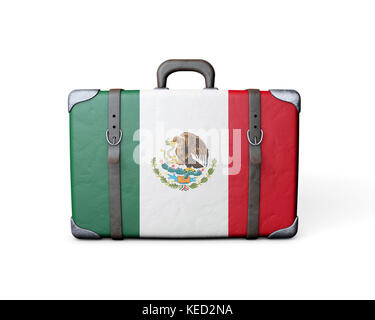 Drapeau du Mexique sur une valise en cuir vintage. Rendu 3D. Banque D'Images