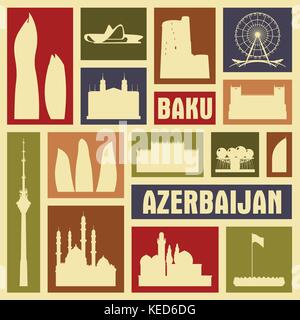 L'Azerbaïdjan Bakou ville symbole icône silhouette définie. Vector illustration d'arrière-plan Illustration de Vecteur