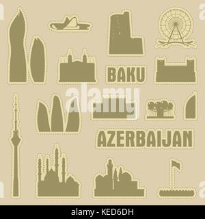 L'Azerbaïdjan Bakou ville symbole icône silhouette définie. Vector illustration d'arrière-plan Illustration de Vecteur