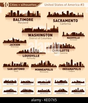 Skyline city set. 10 villes des USA # 3 Illustration de Vecteur