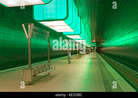 L'installation de la lumière dans le métro université hafencity, Hambourg, Allemagne, Europe Banque D'Images