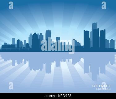 Detroit, Michigan skyline illustration avec la réflexion dans l'eau Illustration de Vecteur