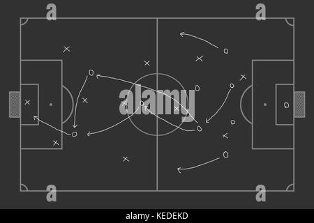 Dessin tableau noir réaliste un jeu de football stratégie. Banque D'Images