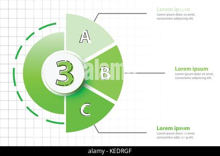 Trois sujets de la moitié vert graphique avec 3D au centre du cercle pour site internet présentation poster couverture concept vecteur conception infographie Illustration de Vecteur