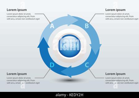 Quatre thèmes flèche bleue graphique 3D en papier avec le cercle de centre pour la présentation du site web couvrir poster vector illustration infographie design concept Illustration de Vecteur