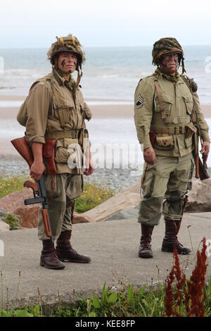 A WW11 de reconstitution sur Penmaenmawr beach Banque D'Images