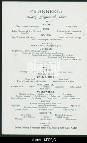 Le dîner (menu) détenus par GRAND UNION HOTEL (à) Saratoga Springs, NY (CHAUD ;) (NYPL Hadès 2694124000000158) Banque D'Images