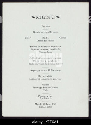 Le dîner (menu) détenus par le DELMONICO (at) NEW YORK, NY (CHAUD ;) (NYPL Hadès 2712524000004999) Banque D'Images