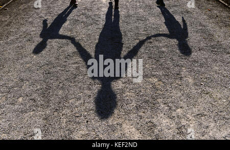 Munich, Allemagne. 20 octobre 2017. L'ombre d'une femme avec ses deux enfants peut être vue sur un chemin dans le Hofgarten de Munich, Allemagne, 20 octobre 2017 : crédit : Peter Kneffel/dpa/Alamy Live News Banque D'Images