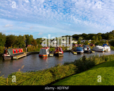 Bateaux amarrés à la mercie d'un grand port de plaisance de marina intérieure sur la Trent et Mersey Canal près de Willington dans South Derbyshire England UK Banque D'Images