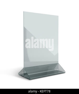 Rendu 3D acrylique transparent base de triangle de support de menu en arrière-plan isolé avec chemins de travail, chemins de détourage inclus Banque D'Images