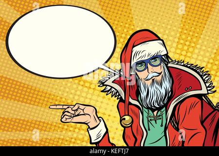 Santa Claus hipster montre sur le côté et dit cloud bande dessinée Illustration de Vecteur