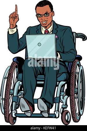 African businessman en fauteuil roulant isolé sur fond blanc Illustration de Vecteur