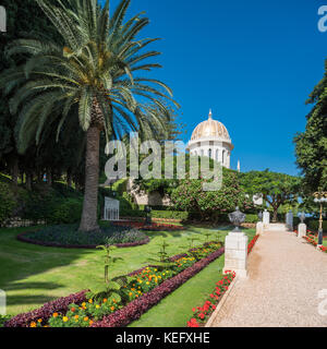 Israël, Haifa - 8 octobre : Centre mondial bahá'í - un lieu de pèlerinage pour les bahá'í partisans et l'un des plus visités lieu en Israël Banque D'Images