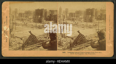 En regardant vers Union Square de Nob Hill, grand tremblement de terre, San Francisco, à partir de Robert N. Dennis collection de vues stéréoscopiques Banque D'Images