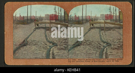 Piste de voiture Mission Street et de chaussée montrant la puissance des séismes, resistless Avril 18, 1906, de Robert N. Dennis collection de vues stéréoscopiques 2 Banque D'Images