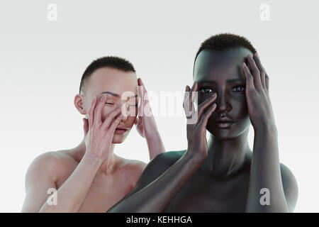 Femmes similaires avec différentes couleurs de peau Banque D'Images