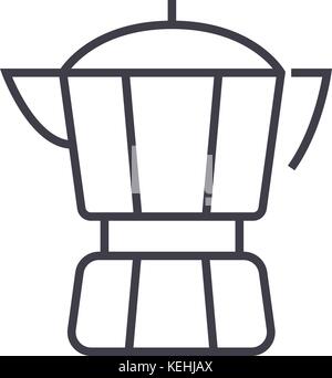 Cafetière l'icône de la ligne du vecteur, signer, illustration sur arrière-plan, coups modifiable Illustration de Vecteur